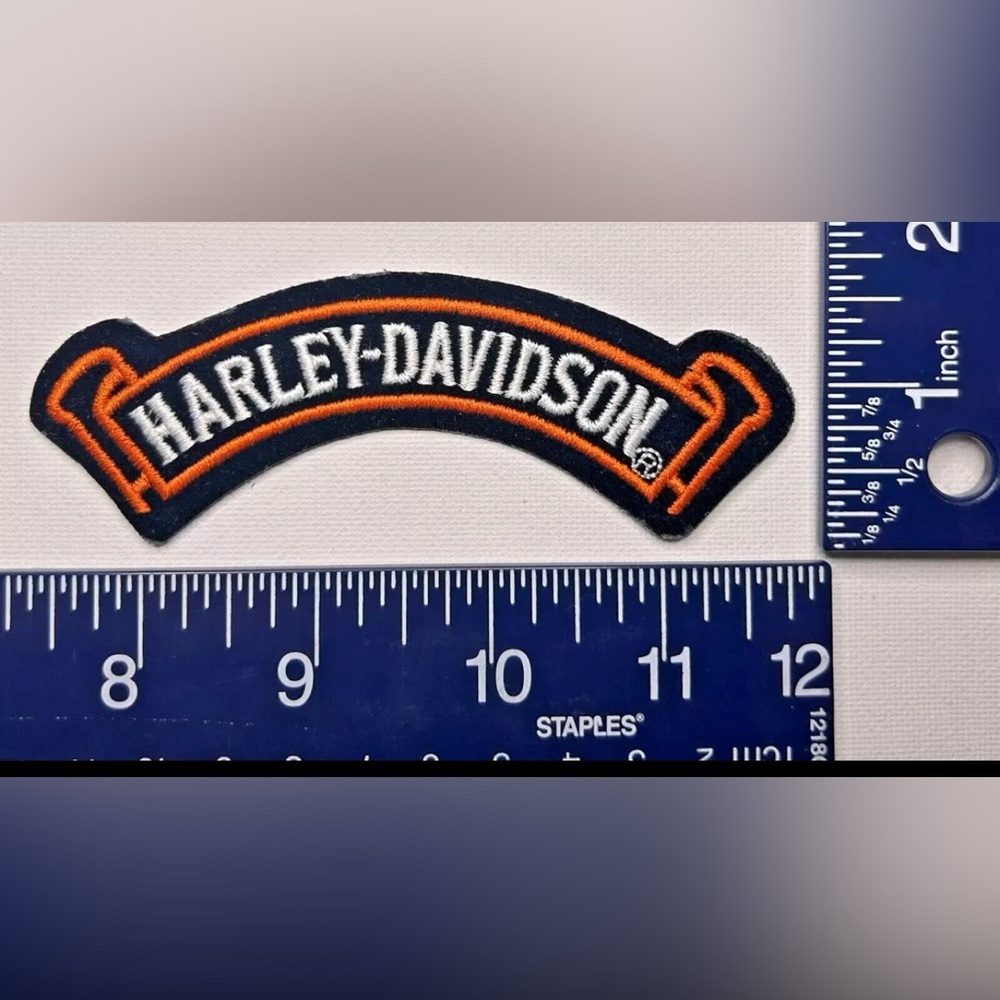 Authentic Vintage Harley-Davidson Orange Scroll White Letter Emblem Patch Medium